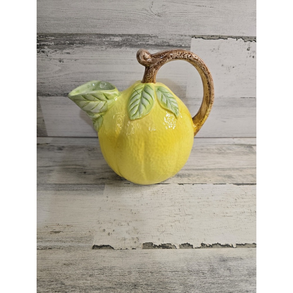 VTG Yellow Ceramic Lemon Pitcher Fruit Shaped Decorative